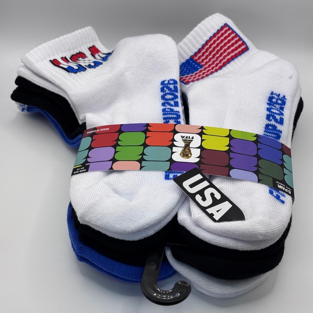 FIFA‎ World Cup 2026 Quarter Socks Youth 5Y-7Y Multi USA 6 Pair Soccer Fan New